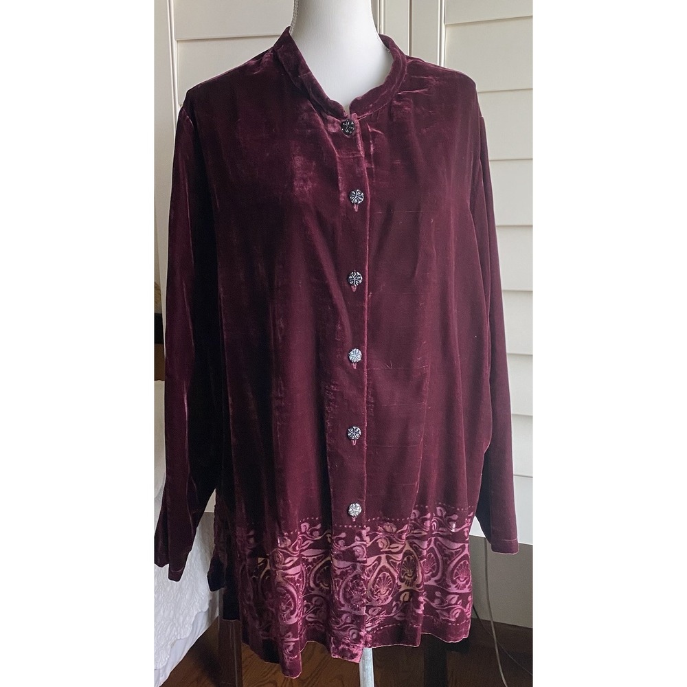 Jaclyn Smith‎ Women 3X Burgundy Velvet Tunic Top Whimsigoth burnout Romantic LS